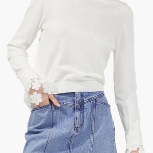 French Connection Cropped Crewneck Sweater with Lace Cuff NWOT